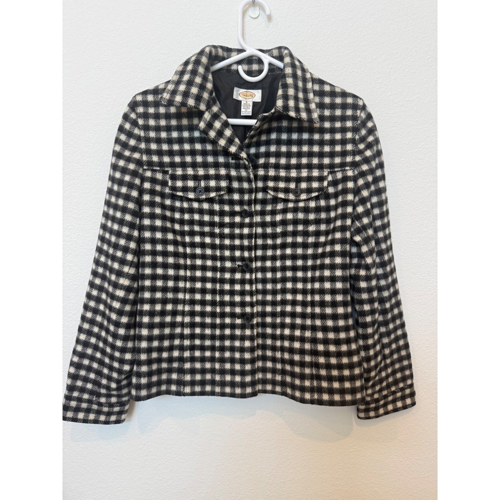 Talbots Black White Buffalo Plaid Gingham Preppy Career Wool Blend Jacket 6 - Picture 1 of 6